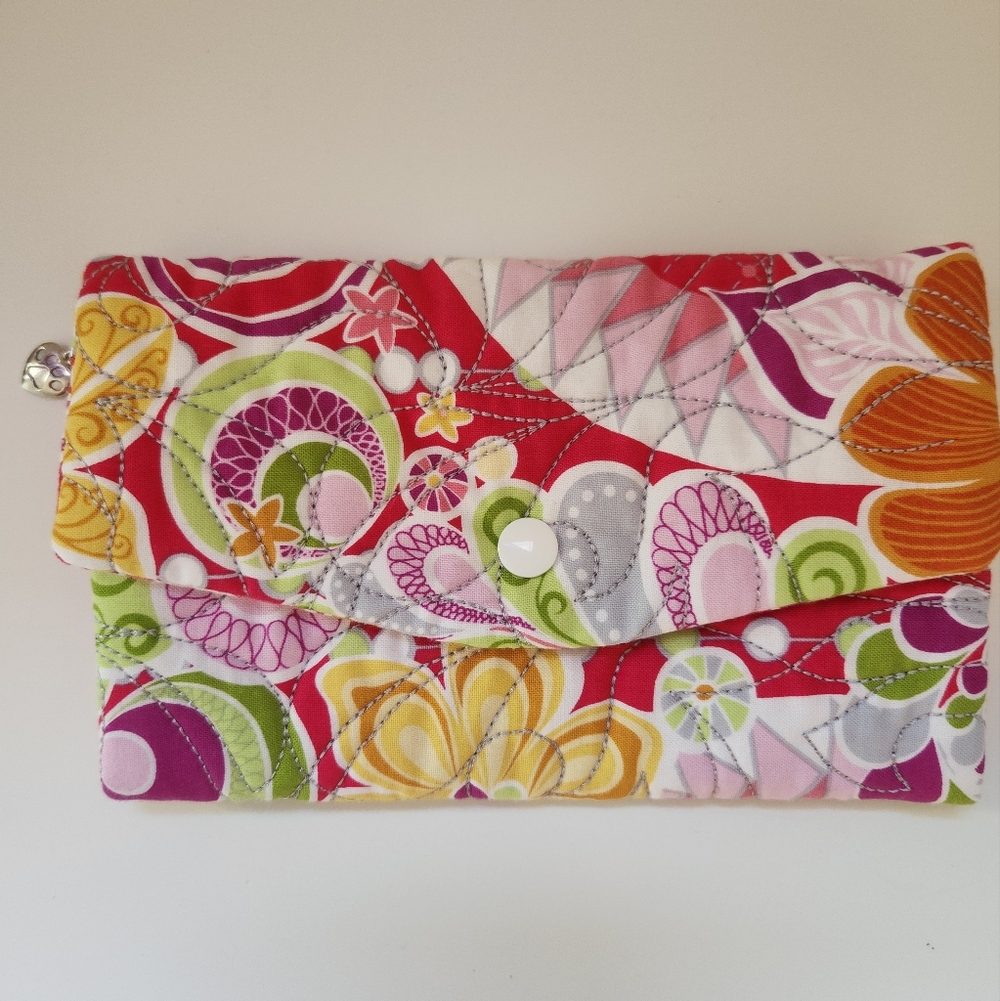 Quilted Floral Zip Organizer Wallet Paw Charm